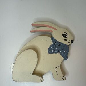 Wooden Rabbit Decor with Blue Bow